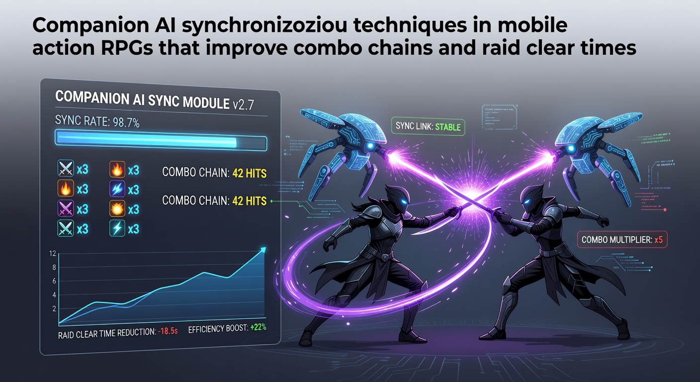 Mobile ARPG screen showing companion AI characters coordinating attacks during a raid encounter