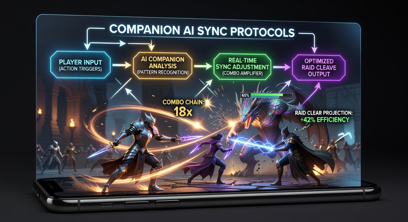 Detailed view of synchronized companion attacks extending a combo meter in a mobile ARPG raid