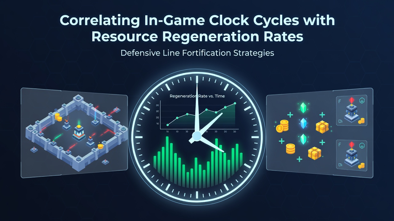 Mobile tower defense gameplay screen showing defensive structures and resource indicators aligned with clock cycle timers