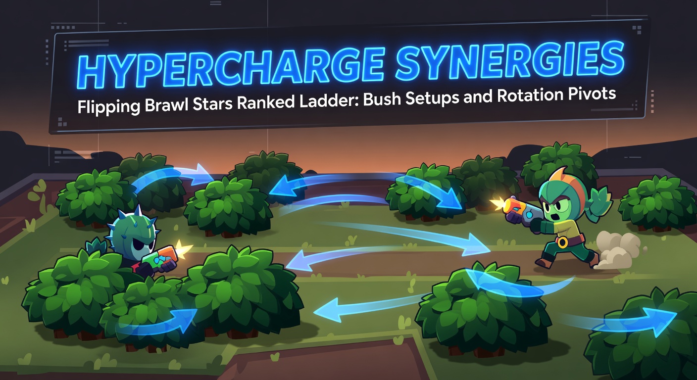 Brawl Stars ranked ladder showing top teams dominating with hypercharge synergies in bush-heavy maps