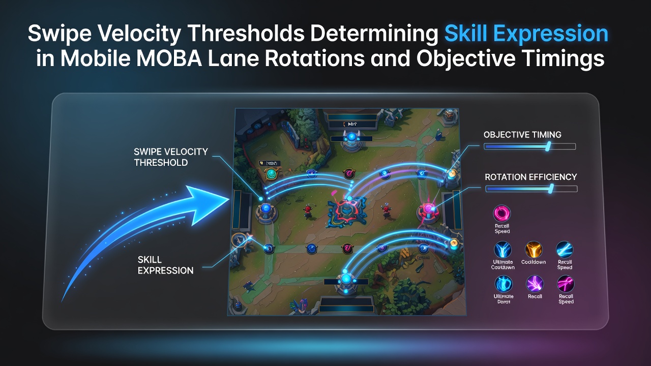 Mobile MOBA player executing swipe gestures on touchscreen during lane rotation sequence