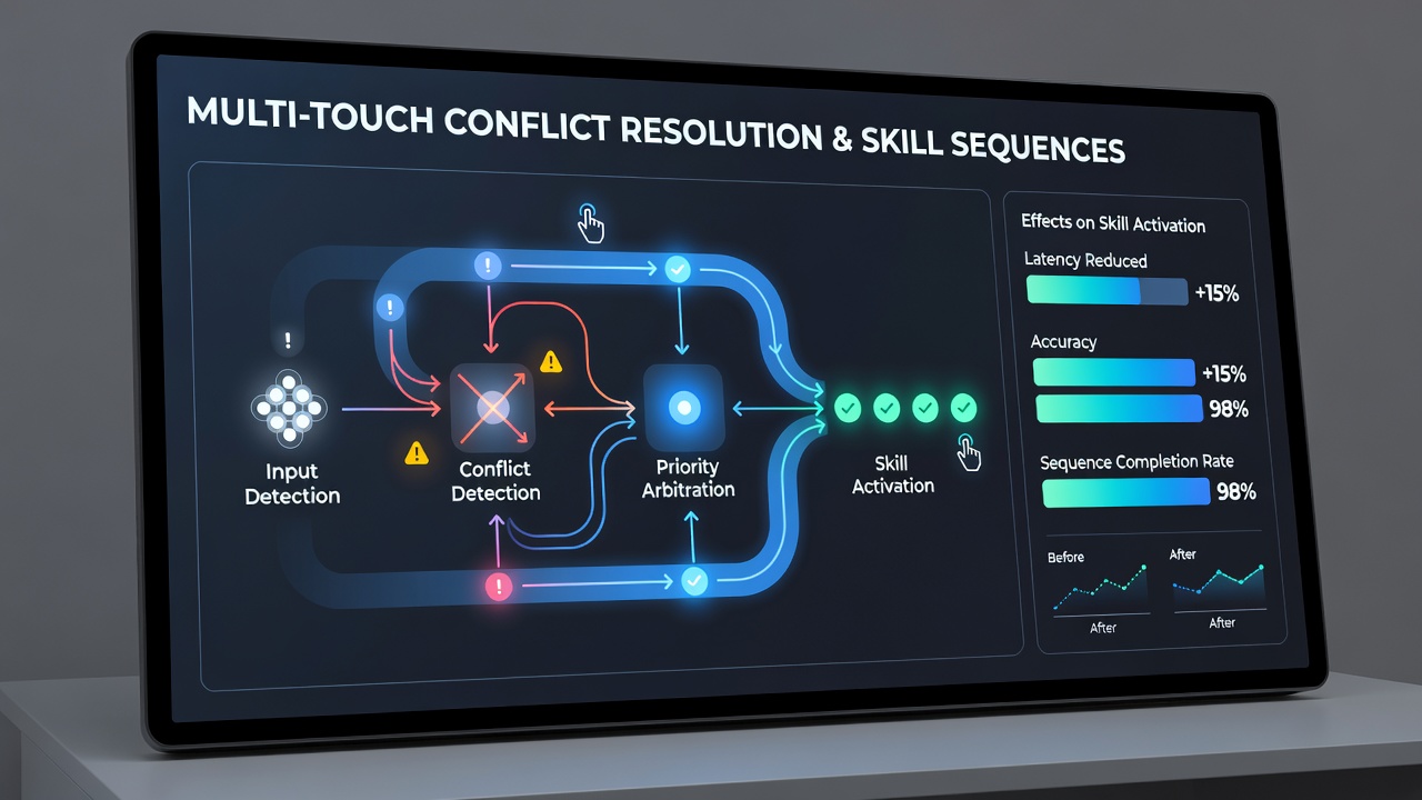 Flowchart showing how server tick variations interact with local multi-touch resolution during high-load MOBA matches